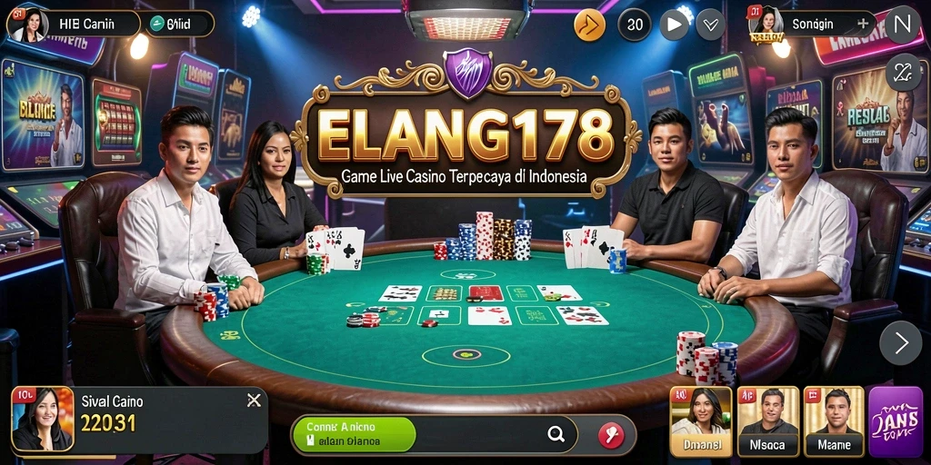 Screenshot gameplay ELANG178 dengan dealer langsung dan interaksi pemain.