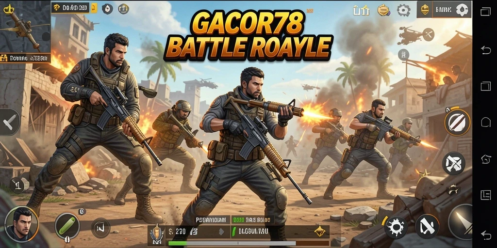 Screenshot gameplay menegangkan dari GACOR78 dalam pertandingan Battle Royale.