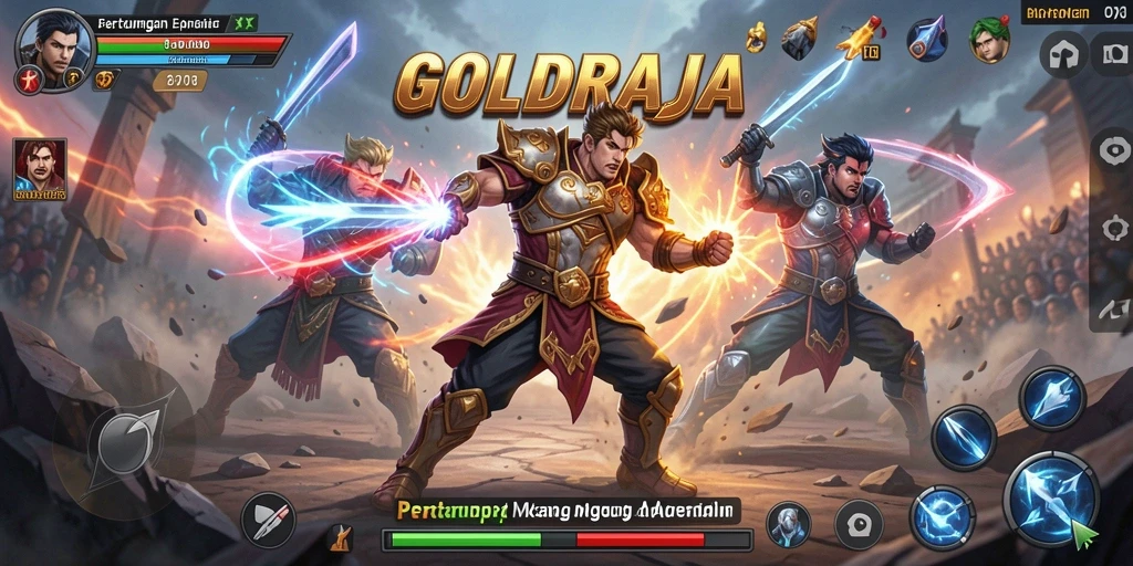 Tangkapan layar GOLDRAJA menampilkan aksi pertarungan yang mendebarkan.