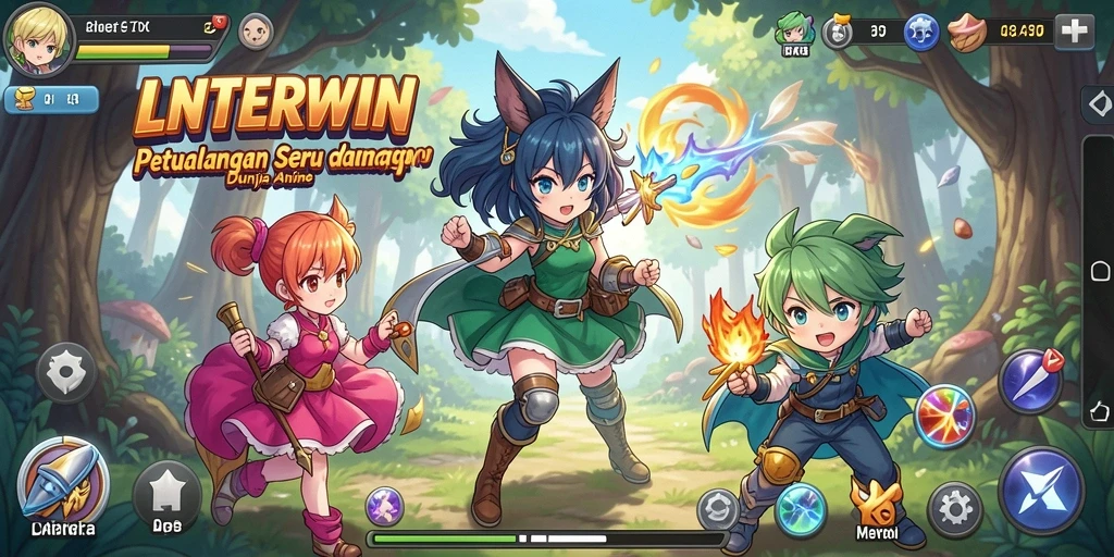 Screenshot gameplay LNTERWIN menampilkan karakter Anime yang menarik dan aksi seru.