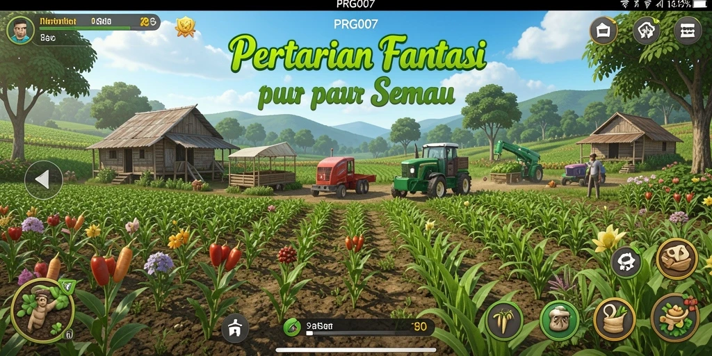 Tampilan gameplay seru di PRG007 dengan aktivitas berkebun.