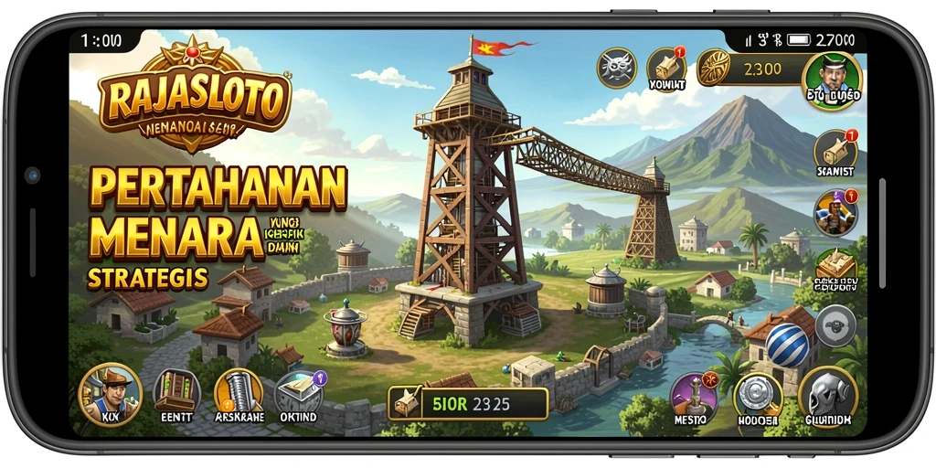 Screenshot gameplay RAJASLOTO menampilkan aksi menara pertahanan yang mendebarkan.