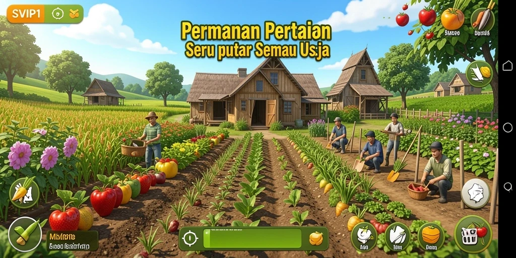 Screenshot gameplay SVIP1 dengan aktivitas bertani yang seru.